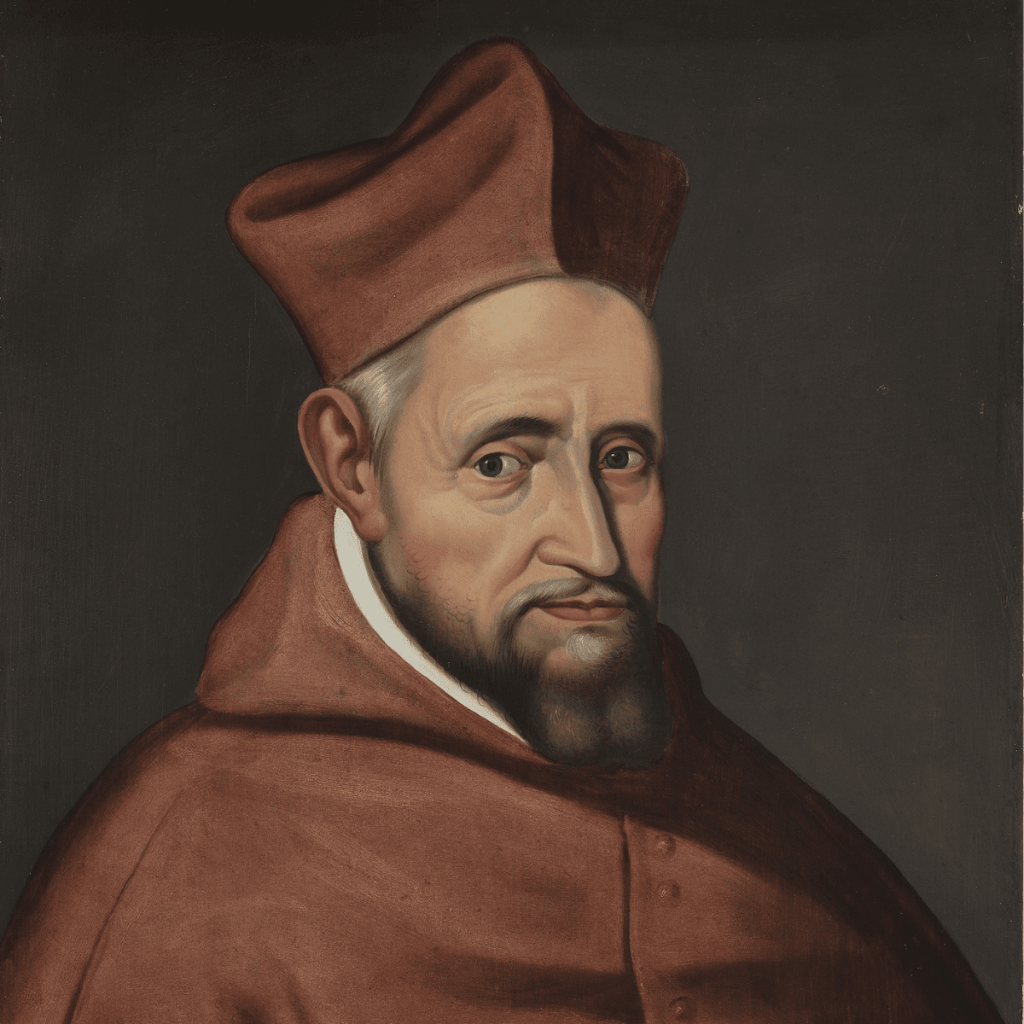 painting of St. Robert Bellarmine in red cloak and red hat